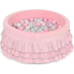 Ballenbak met franjes met ballen 200st - roze