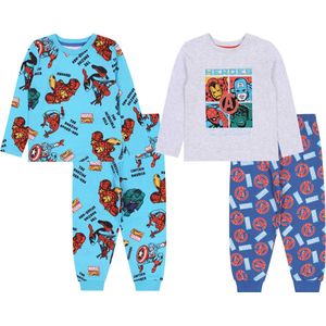 2x Blauwe-grijze pyjama met lange mouwen - MARVEL