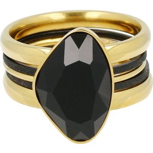 My Bendel - Gouden Ringenset met Zwarte Steen - Goud en zwart is dé combinatie die altijd perfect is - Met luxe cadeauverpakking