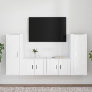 The Living Store TV-meubelset - klassiek design - bewerkt hout - wit - 4 delig