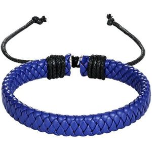 Akyol - Armband Heren blauw - gevlochten armband mannen leer - Verstelbaar 19.50 cm - 23.50 cm