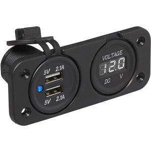 Pro Plus Inbouw Kit: Voltmeter 6 - 30V + USB Poort Dubbel 2 x 2100mA - blister