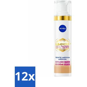 12 x NIVEA - Cellular LUMINOUS630 CC Crème Medium - Gekleurde Dagcrème - Tegen Pigmentvlekken - SPF 30 - 40 ml - Gekleurde Dagcrème - Anti-pigmentvlekken - CC Cream - NIVEA Cellular LUMINOUS630 - SPF 30