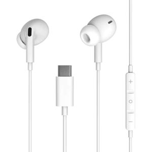 Bedrade Oordopjes - Siliconen Eartips - Oordopjes met draad en microfoon USB-C aansluiting – Wit