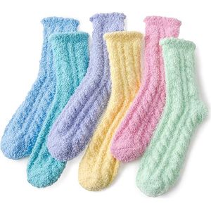 Pluizige sokken voor dames en meisjes warme knusse slippers met handgrepen, 3/5 paar dikke zachte wintersokken voor causale thuis slapen
