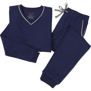 La-V pyjama sets jersey voor jongens met V-hals donkerblauw 140-146