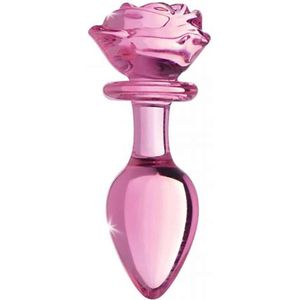 Xr Brands Booty Sparks - Buttplug - Glas - Met Roos - Roze - Large