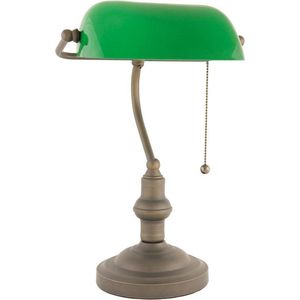 LumiLamp Bureaulamp Ø 27*40 cm E27/max 1*60W Groen, Bruin Metaal, Glas Tafellamp