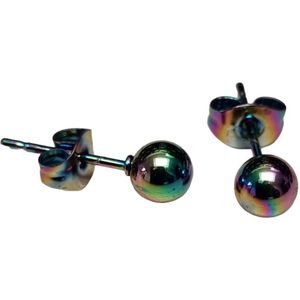 Aramat Jewels - Bolletjes oorbellen met regenboogkleuren - Chirurgisch staal - 5mm - Unisex design - Perfect voor elke gelegenheid - Roestvrij staal - Ideaal als cadeau - Feestdagen