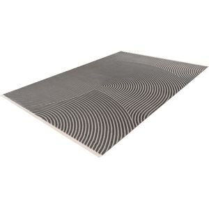 Lalee Elif Japandi stijl vloerkleed 3d effect hooglaag cirkels reliëf laagpolig karpet 80x150 cm grijs zilver