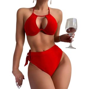 Beugel bikini met push up - Hoge taille slip - Koordsluiting - Strikje - Sexy