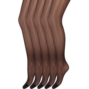 Zijdeglans Panty | Transparant van teen tot taille | 15 Denier | Merk: Marianne | Maat: S t/m XXXL | Kleur: Zwart | 5 Paar