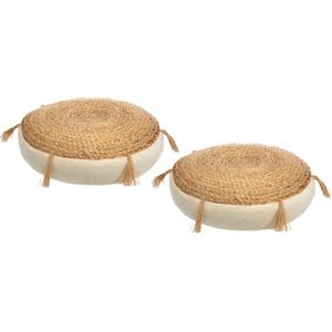 Atmosphera Vloerkussen Rituals - 2x - beige - jute/katoen - 38x8 cm - Extra dik rond grond zitkussen