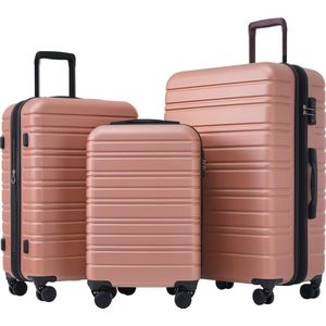 Blazelife Kofferset - Koffer Set - 3 Delig - Reiskoffer set - Reiskoffer met wielen - 38L+60L+98L - ABS - Handbagage - Reiskoffer groot - Roze