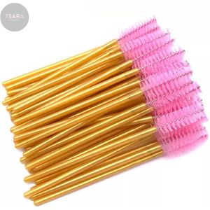 Make-upkwast - Wegwerp Wimper en Wenkbrauw Borsteltjes - Mascara Borsteltjes - 50 stuks - Goud-Roze