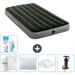 Intex Luchtbed - 1-Persoons - 99 x 191 x 25 cm - Groen - Inclusief Hoeslaken - Kussen - Pomp - Reparatieset en Kussenbeschermer