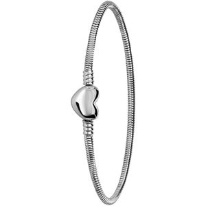Lucardi - Dames Stalen armband slang met hart sluiting - Armband - Staal - Zilverkleurig - 17 cm