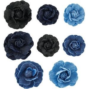 16Pcs Denim Fabric Flower - Camellia Canvas Fabric Flower - Robust Fabric Flower Embellishment - Flower Shaped Sewn Accessories voor Kledingdecoratie - Jas Rok