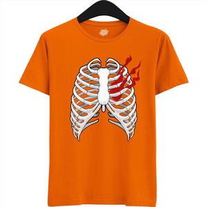 Smoking Heart Ribcage - Halloween Ribbenkast Dames / Heren Unisex T-shirt - Grappig Kostuum Shirt Idee Volwassenen - T-Shirt - Unisex - Oranje - Maat XL