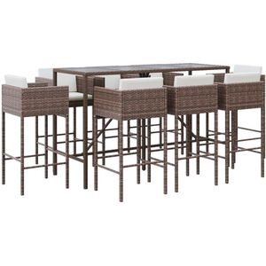 vidaXL Tuinbarset - 9-delig - Poly Rattan - Bruin Tuinbarset - Buitenbarset - Bistro Set - Lounge Set - Eetkamerset