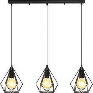 LED Hanglamp - Hangverlichting - Igia Elsa - E27 Fitting - 3-lichts - Retro - Klassiek - Mat Zwart - Aluminium