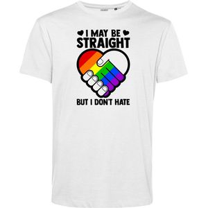 T-shirt I May Be Straight | Gay pride shirt kleding | Regenboog kleuren | LGBTQ | Wit | maat XL