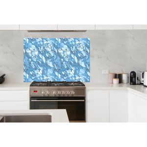 Spatscherm Keuken - Kookplaat Achterwand - Spatwand Fornuis - 120x80 cm - Marmer print - Glitter - Blauw - Aluminium - Wanddecoratie - Muurbeschermer - Hittebestendig