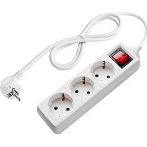 Stekkerdoos 3-voudig | Geaard | Wit | 1,5M kabel | Aan/Uit Schakelaar