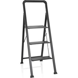 Riokem ® Opvouwbare ladder, 3 treden, aluminium trapladder, maximale belasting 150 kg, zwart