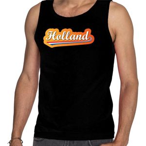 Zwart fan tanktop voor heren - Holland met Nederlandse wimpel - Nederland supporter - EK/ WK mouwloos t-shirt / outfit S