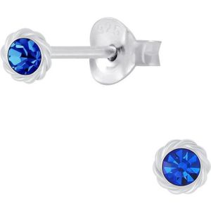 Joy|S - Zilveren mini kinderoorbellen - classic kristal blauw - 3.5 mm