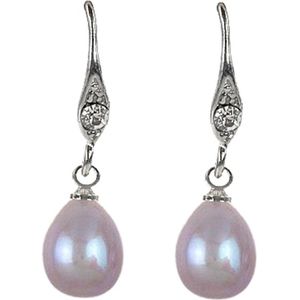 Zoetwater parel oorbellen Epy - oorhangers - echte parels - roze - stras steentjes - zilver