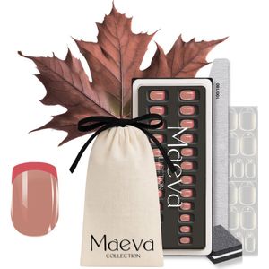Maeva Collection Soft Gel Nagelset – Luxe Herbruikbare Press-On Nails – All-in-One Set – Oker Square French Tip – Zacht voor de Natuurlijke Nagel