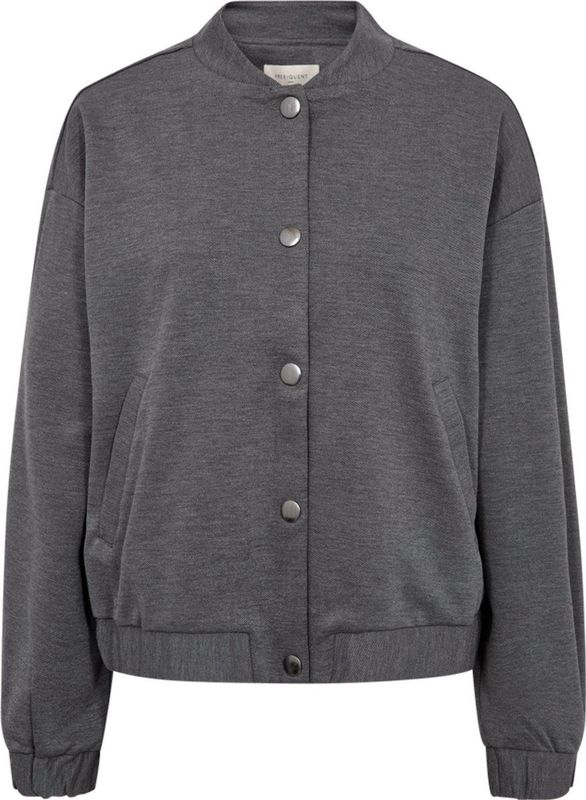 Freequent - Grijze Jersey Bomberjack - Dames - Met Drukknopen