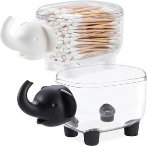 2 stuks doorzichtige katoenen wattenstaafjeshouder olifantvorm - schattige wattenschijfje bal dispenser - opslagcontainer badkamer - bussen met deksels - floss tandenstoker