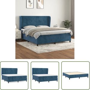 The Living Store Boxspring met matras fluweel donkerblauw 160x200 cm - Boxspringbed - Velvet Bed - Tweepersoonsbed - Donkere Kleuren - Stapelbare Bed