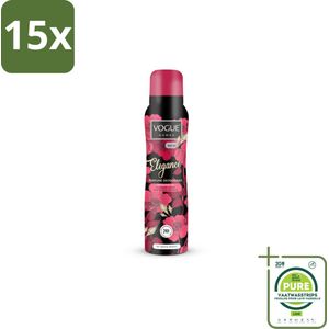 15 x Vogue Elegance Parfum Deodorant 150 ml - Grootverpakking - Parfum Deodorant - Deodorant - Antitranspirant - Bloesemgeur - Bloedsinaasappel
