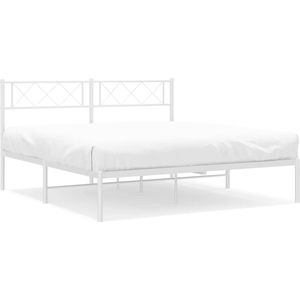 vidaXL - Bedframe - met - hoofdbord - metaal - wit - 120x200 - cm