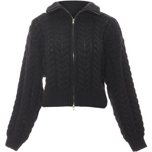 MYMO - Gebreid Vest - Zwart - Overcut Schouder - Lange Mouw