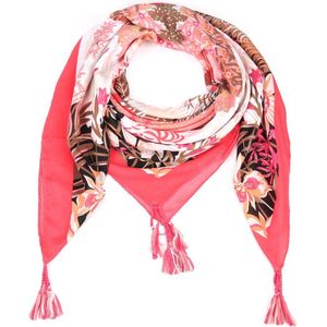 Sjaal Summer Floral - Rood/Roze - Driehoeksjaal - met kwastjes