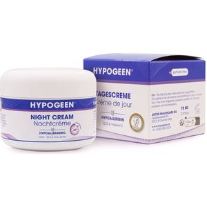 Hypogeen Nachtcrème 75ml – Hydraterende Crème met Hyaluronzuur, Squalaan & Q10 – Voor een Gladde en Stralende Huid – Vrij van Parabenen, Parfum en Siliconen – Hypoallergeen & pH-neutraal – Voor Gevoelige en Droge Huid