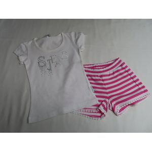 Ensemble - Meisje - Witte t shirt met glitters + shortje in streepje roze -4 jaar 104