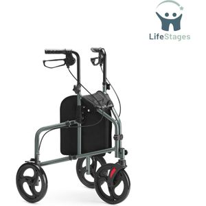 LifeStages - Rollator Lichtgewicht En Opvouwbaar - Driewieler Rollator - Smal Voor Thuis - Aluminium Rollator Met 3 Wielen - Opvouwbare Terrein Rollator - Lichtgewicht Loophulp Met Afneembare Tas - Voor Binnen En Buiten Gebruik