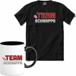 Team Schnapps | Grappige apres ski dank kleding | Wintersport shirt - T-Shirt met mok - Unisex - Zwart - Maat XXL