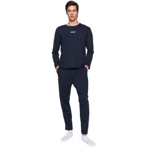Trendyol Marineblauwe Regular Fit Geprinte Gebreide Pyjamaset Tmnaw24Pt00005