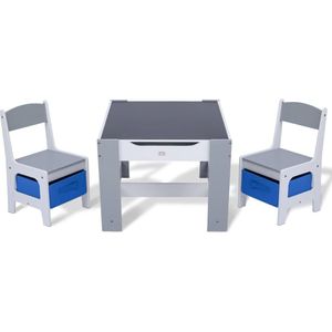 SHOP YOLO - kindertafel met 2 stoeltjes - krijtbord kinderen - kindertafel met opbergruimte - kindermeubels - Donker blauw