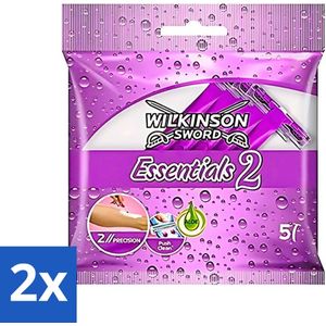 2 x Wilkinson - Wegwerpscheermesjes Essentials 2 - Voor Dames - Antislip Greep - 5 scheermesjes - Wegwerpscheermesjes - Scheermesjes Dames - Antislip Handvat - Glad Resultaat - Scheermesjes