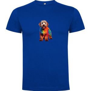 Kobalt Blauw T-Shirt met “Kleurrijke Staande Labradoodle “ Print Full Color Maat S