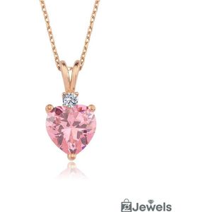 OZ Jewels Roségoud Gekleurde Ketting met Hartvormige Roze Steen - Accessoires - Liefdessieraden - - Damesketting - Valentijnsdag - Cadeau - Moederdag - Ketting Meisje - Sieraden Dames - In mooie geschenkverpakking