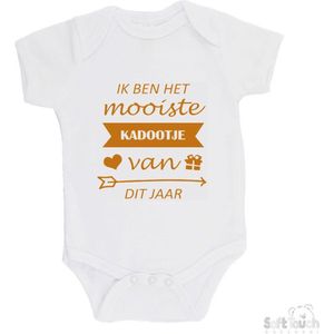 100% katoenen Romper ""Ik ben het mooiste kadootje van dit jaar"" Unisex Katoen Wit/tan Maat 62/68